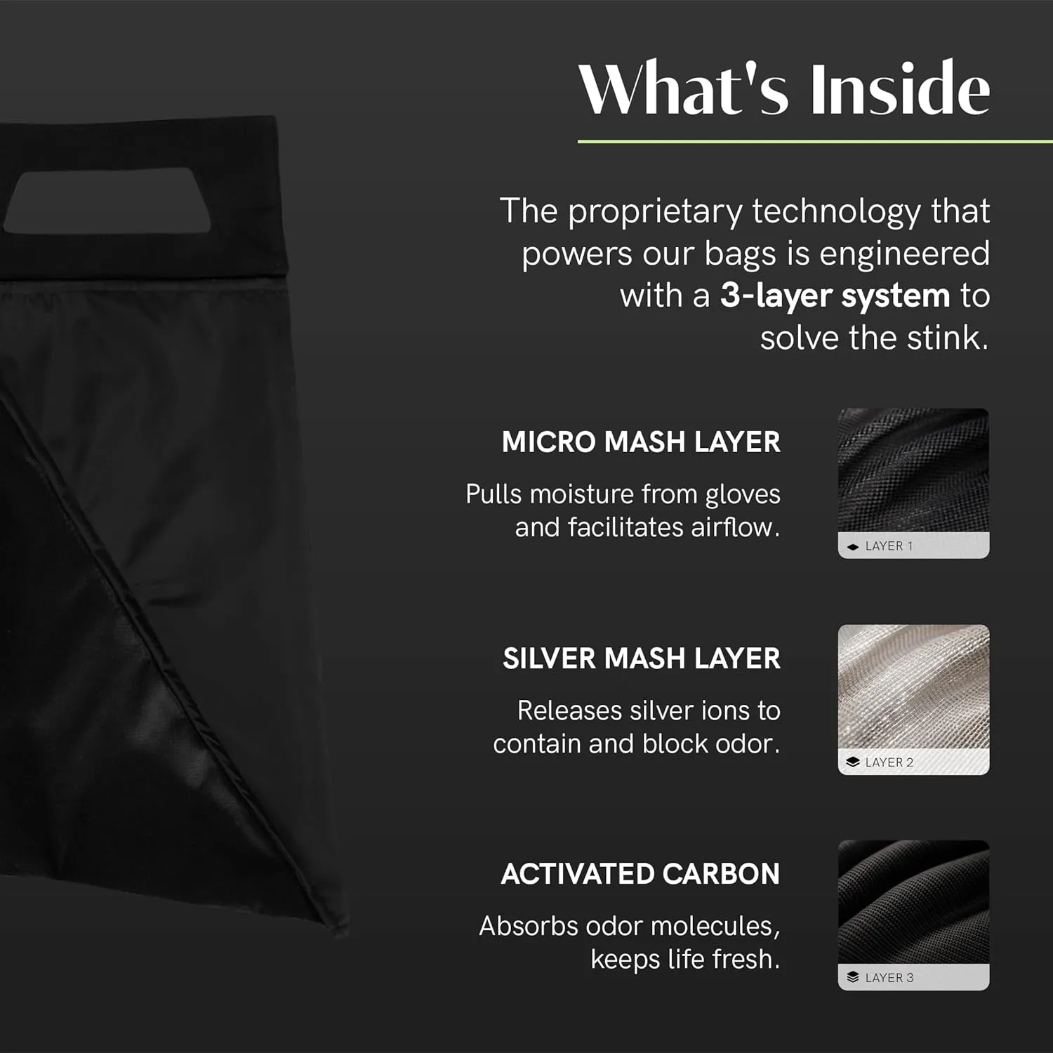 Salt Glove Bag Smell-Proof Durable Odor Containing Bag for Gloves - Size Small - Water-Resistant and Easy to Clean Smell Proof Bag - Black