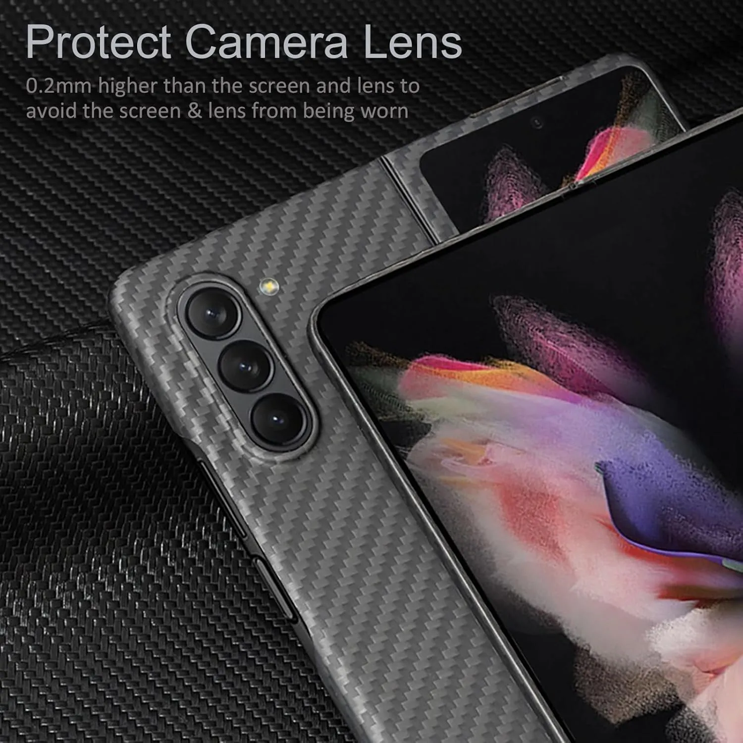 Samsung Galaxy Z Fold5 Carbon Case, 0.6mm Super Slim Carbon Texture Carbon Fiber - Black