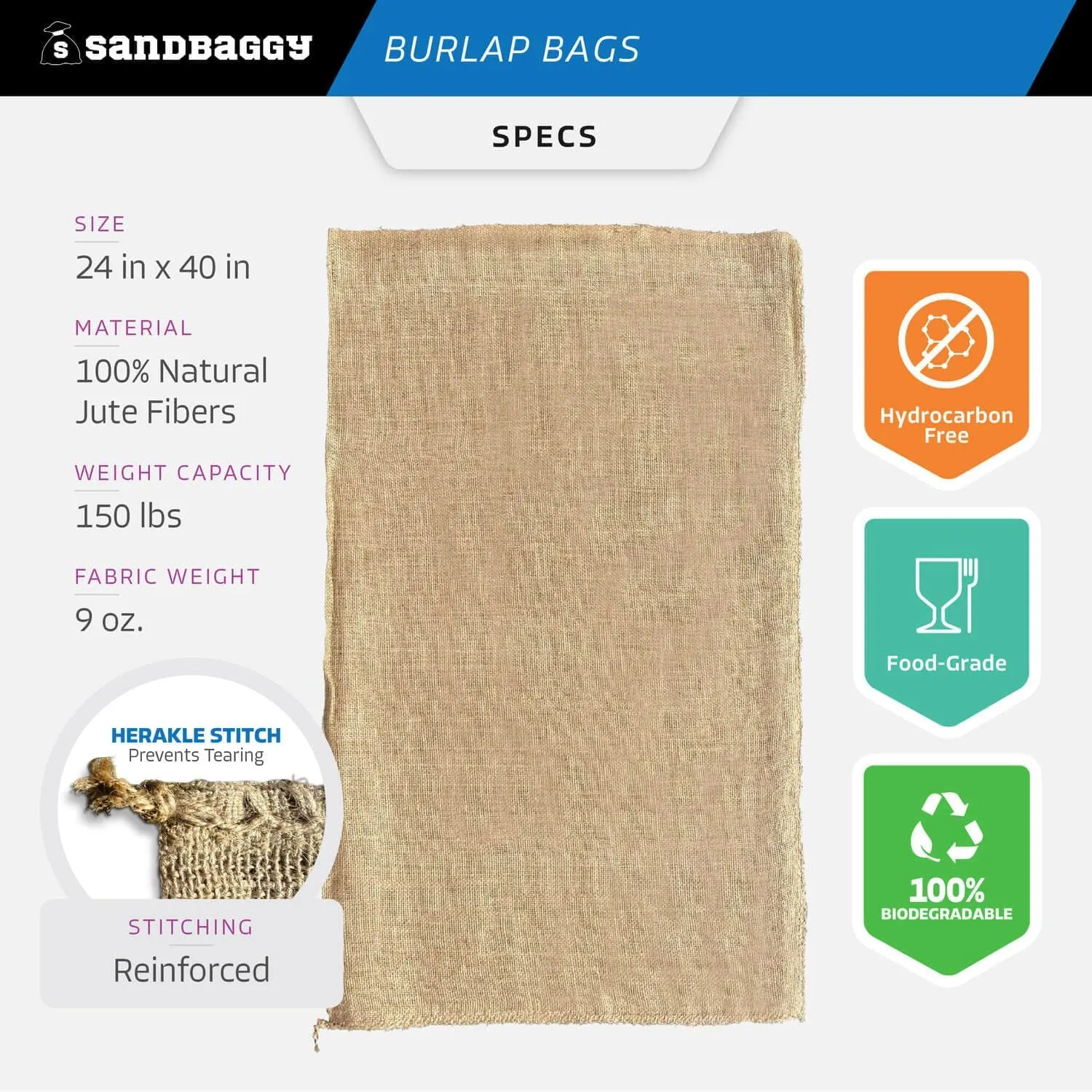 Sandbaggy Burlap Bags Large 24" x 40" - Potato Sack Race Bags for Kids & Adults | Perfect Birthday Party Game | Shrub & Plant Frost Protection - Food Grade (Pack of 8)