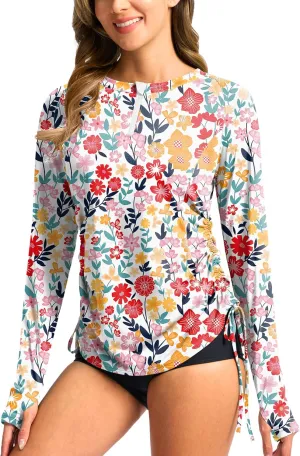 SANTINY Women's Rash Guard UPF50  SPF Long Sleeve Swimsuits Top UV Sun Protection Swim Shirts for Woman with Zip