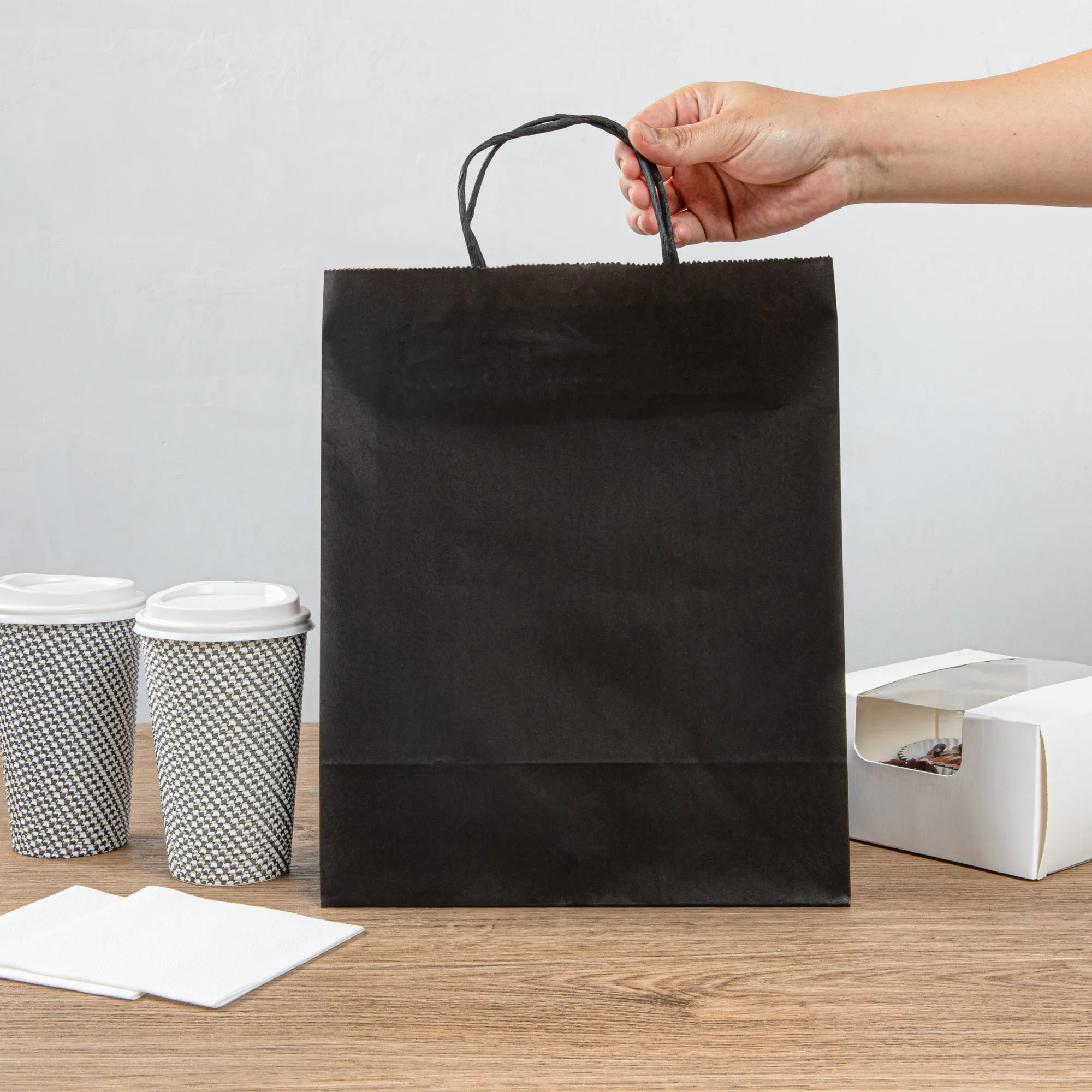 Saving Nature Black Paper Retail Bag - with Handles - 10 1/4" x 5 1/2" x 12 1/2" - 100 count box