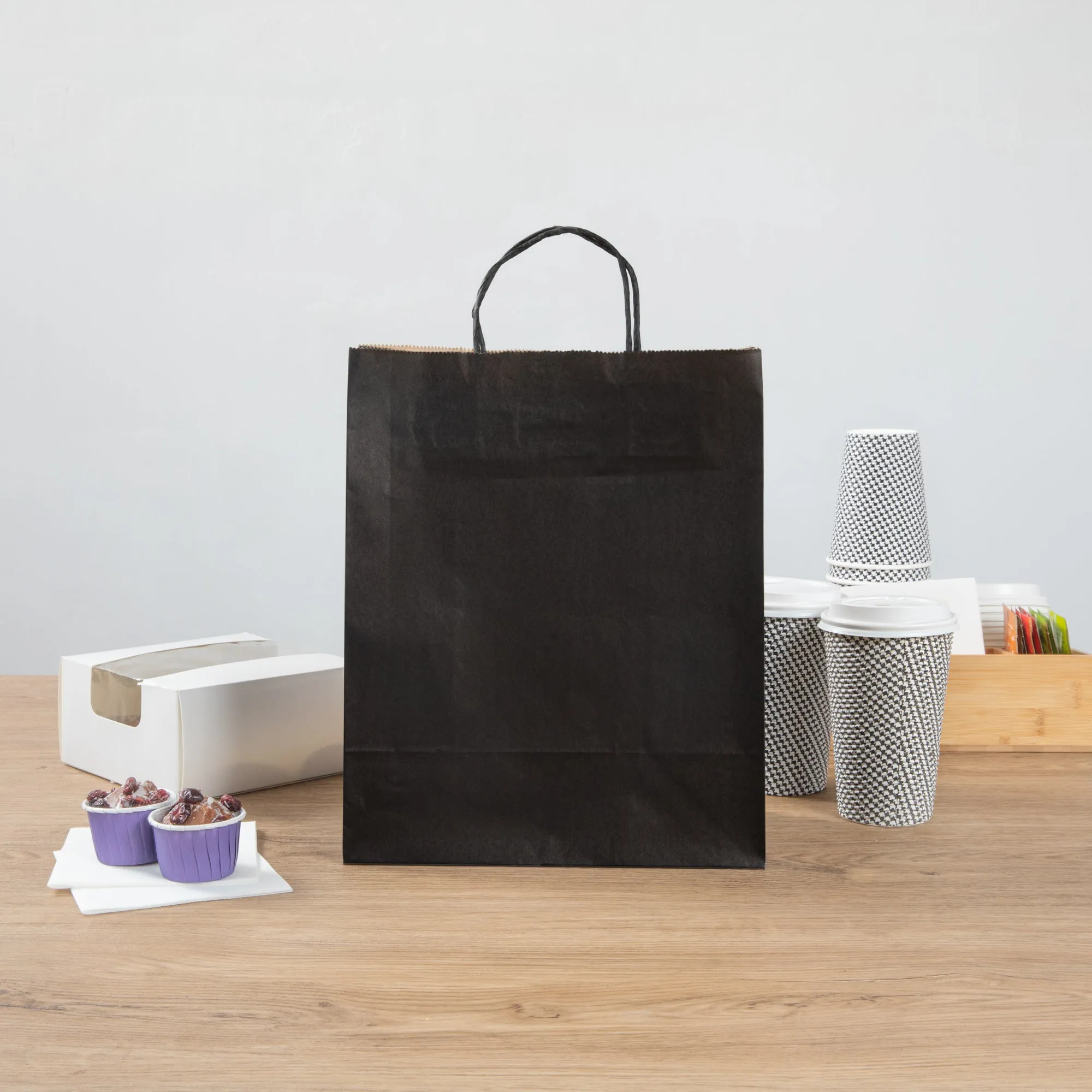 Saving Nature Black Paper Retail Bag - with Handles - 10 1/4" x 5 1/2" x 12 1/2" - 100 count box