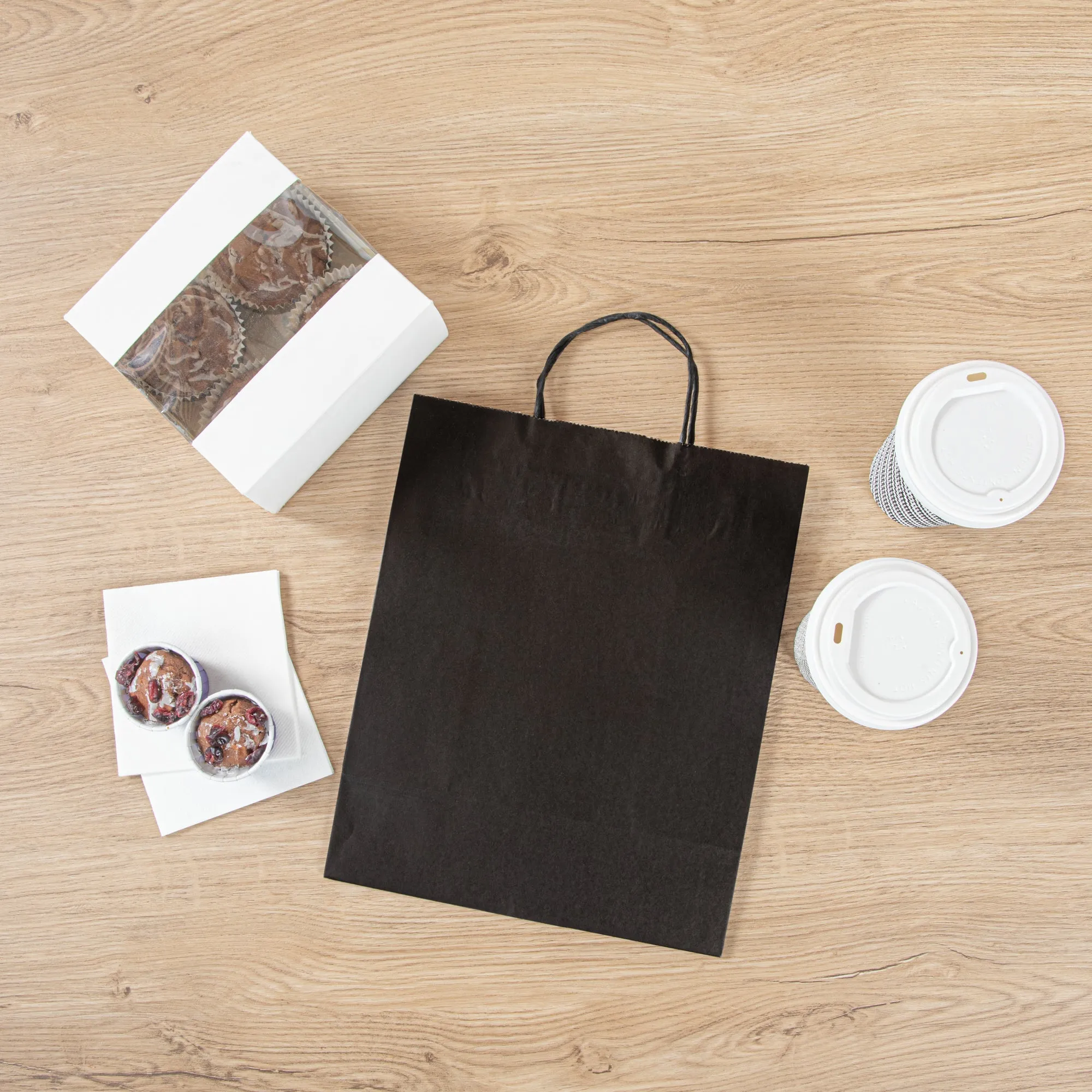 Saving Nature Black Paper Retail Bag - with Handles - 10 1/4" x 5 1/2" x 12 1/2" - 100 count box