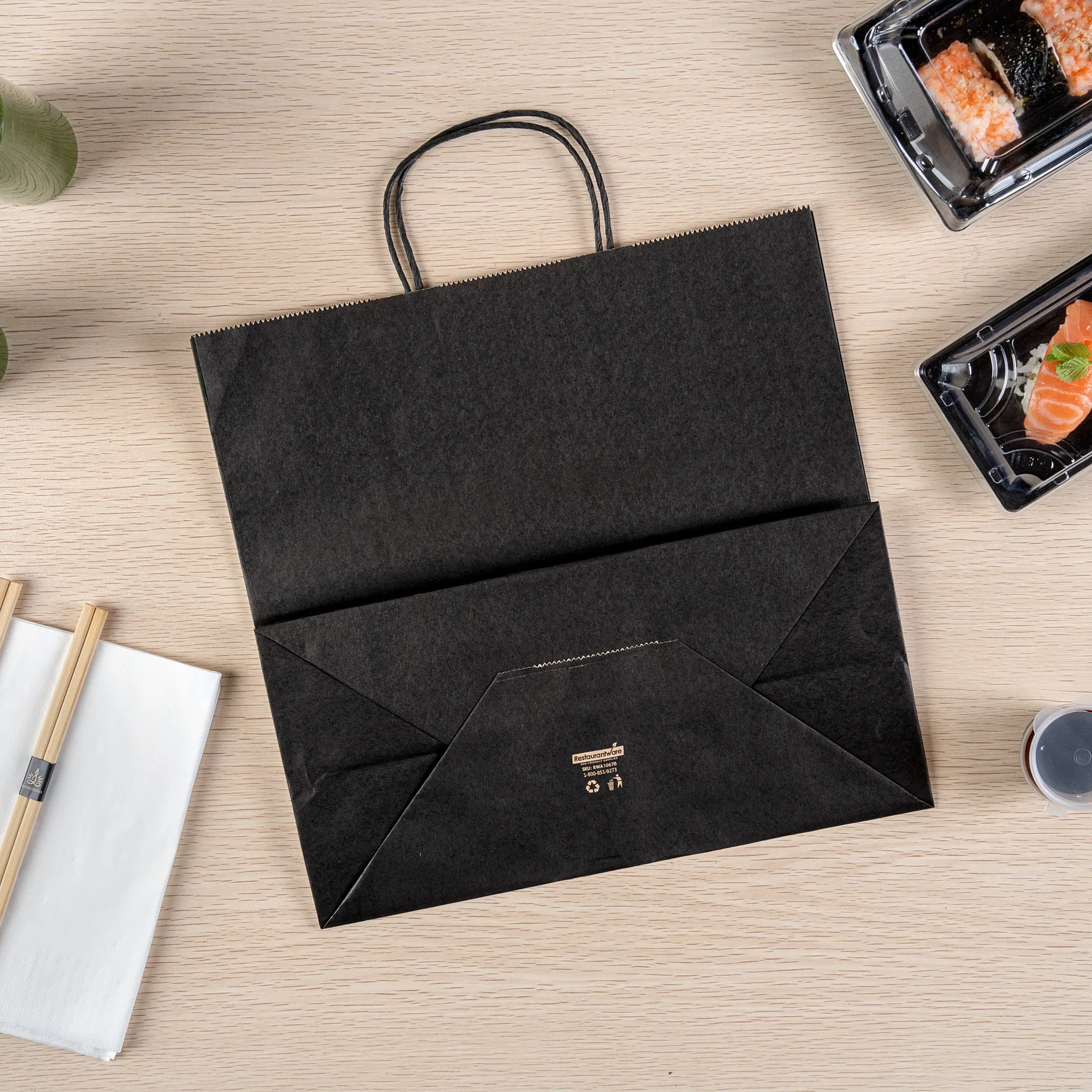 Saving Nature Black Paper Retail Bag - with Handles - 12 1/2" x 6 1/4" x 12 1/4" - 100 count box