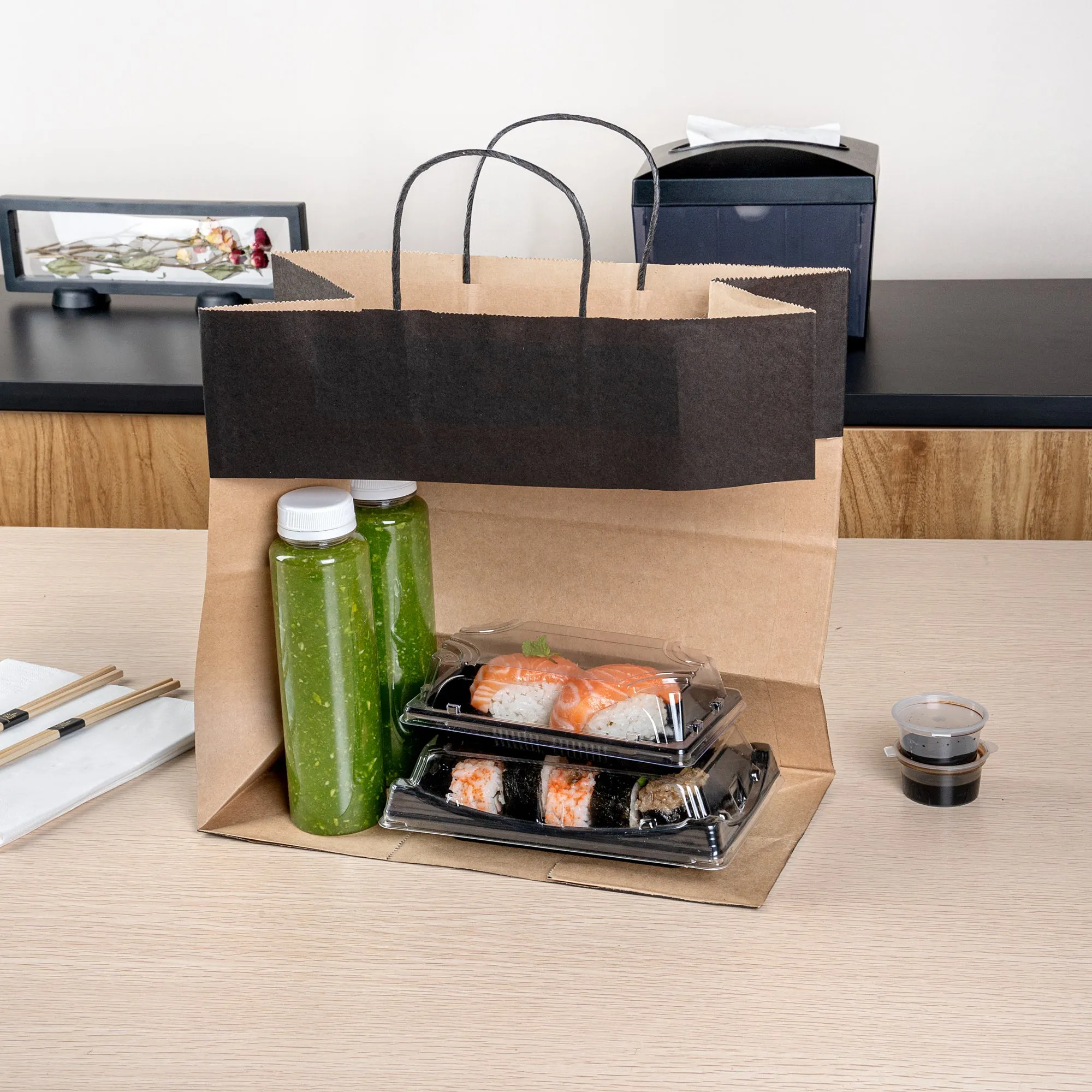Saving Nature Black Paper Retail Bag - with Handles - 12 1/2" x 6 1/4" x 12 1/4" - 100 count box