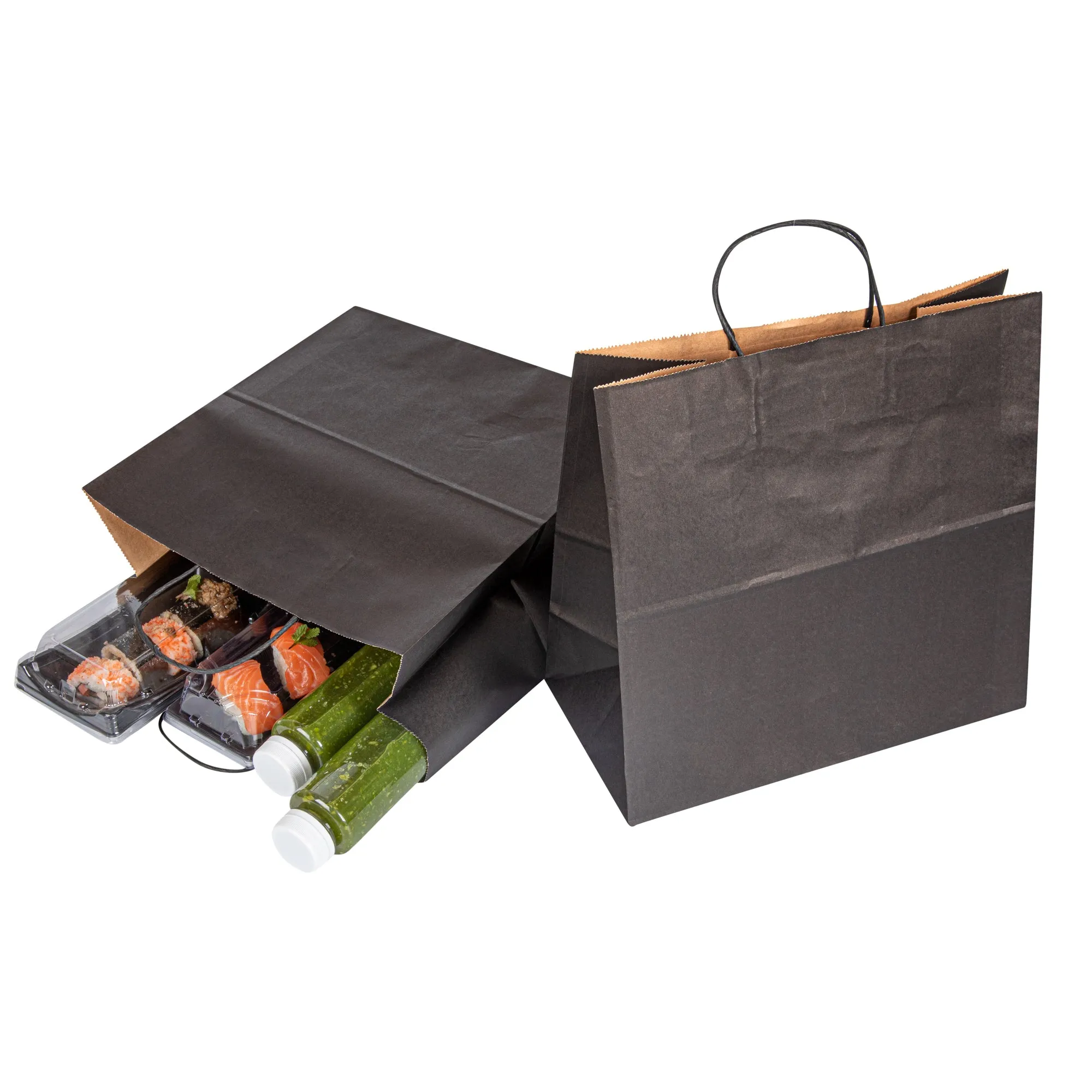 Saving Nature Black Paper Retail Bag - with Handles - 12 1/2" x 6 1/4" x 12 1/4" - 100 count box