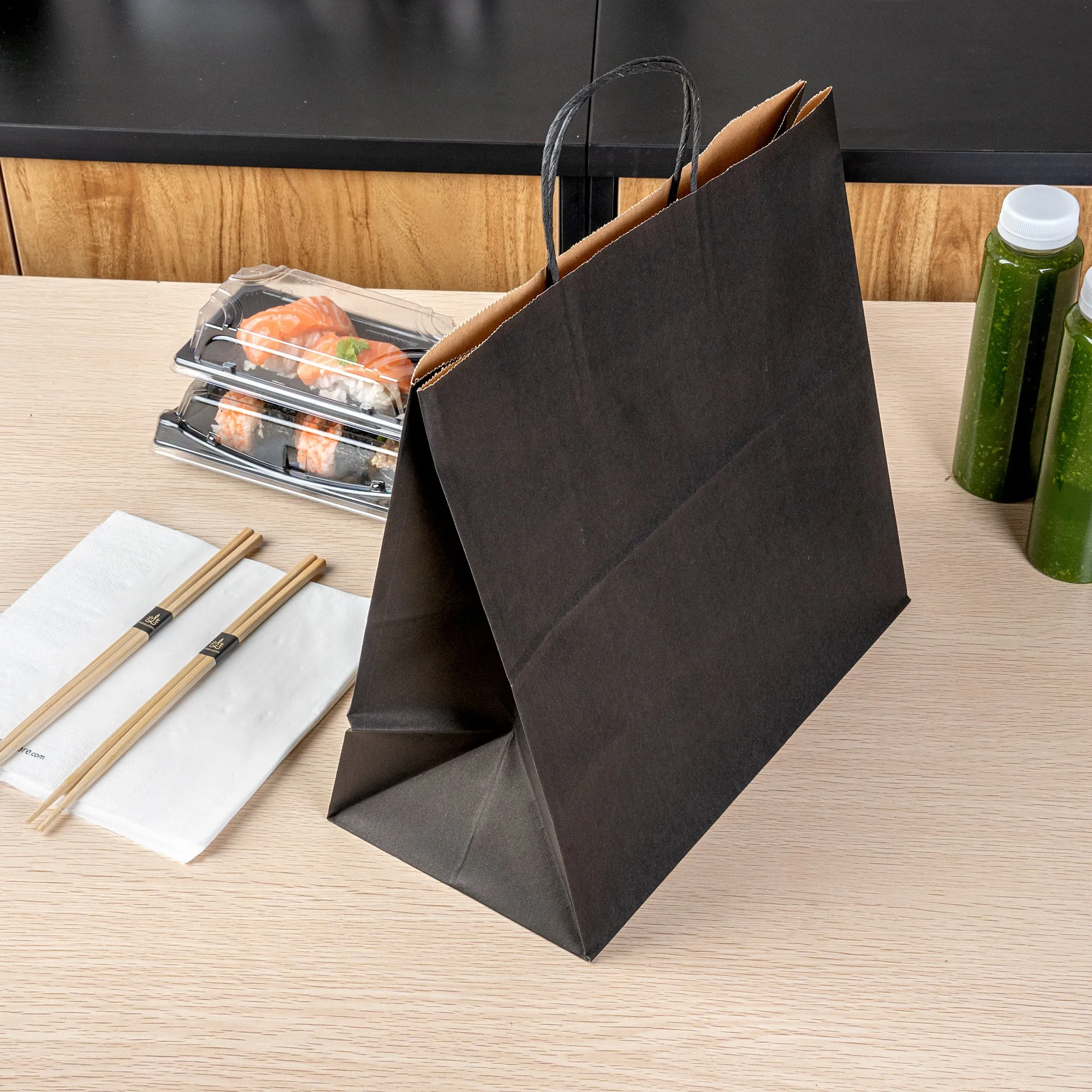 Saving Nature Black Paper Retail Bag - with Handles - 12 1/2" x 6 1/4" x 12 1/4" - 100 count box