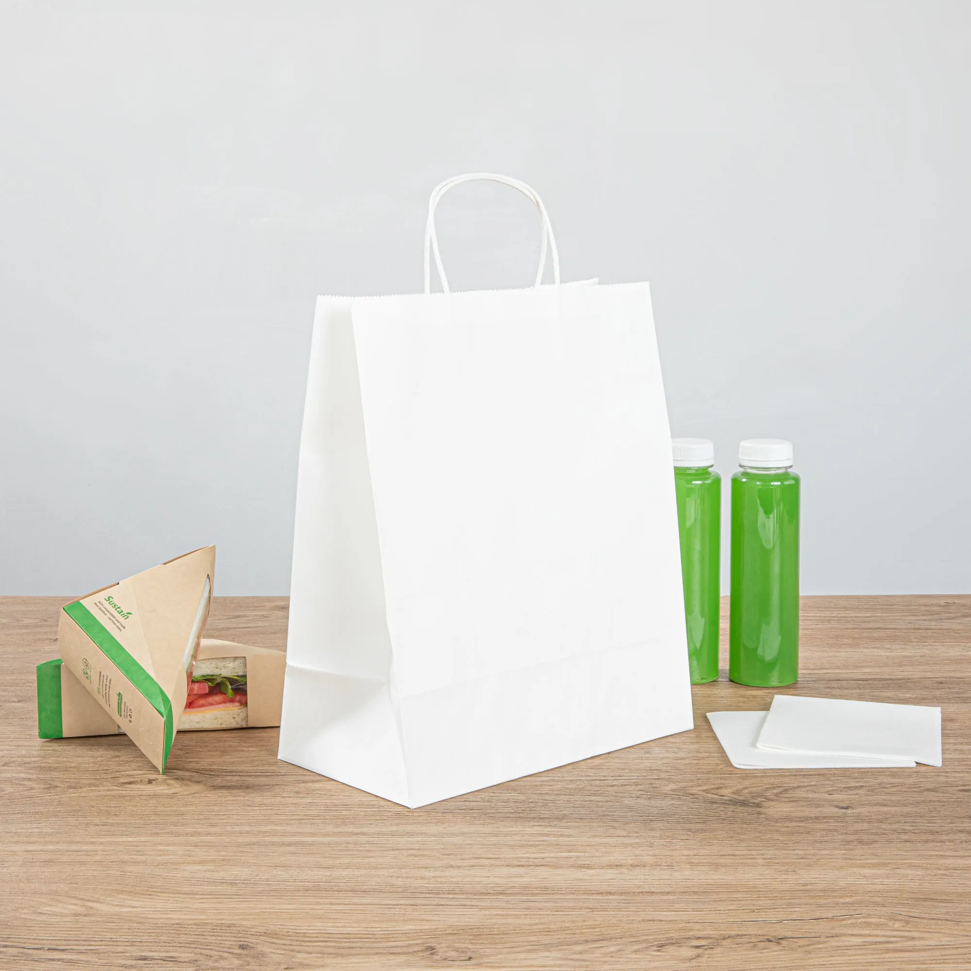 Saving Nature White Paper Retail Bag - with Handles - 10 1/4" x 5 1/2" x 12 1/2" - 100 count box