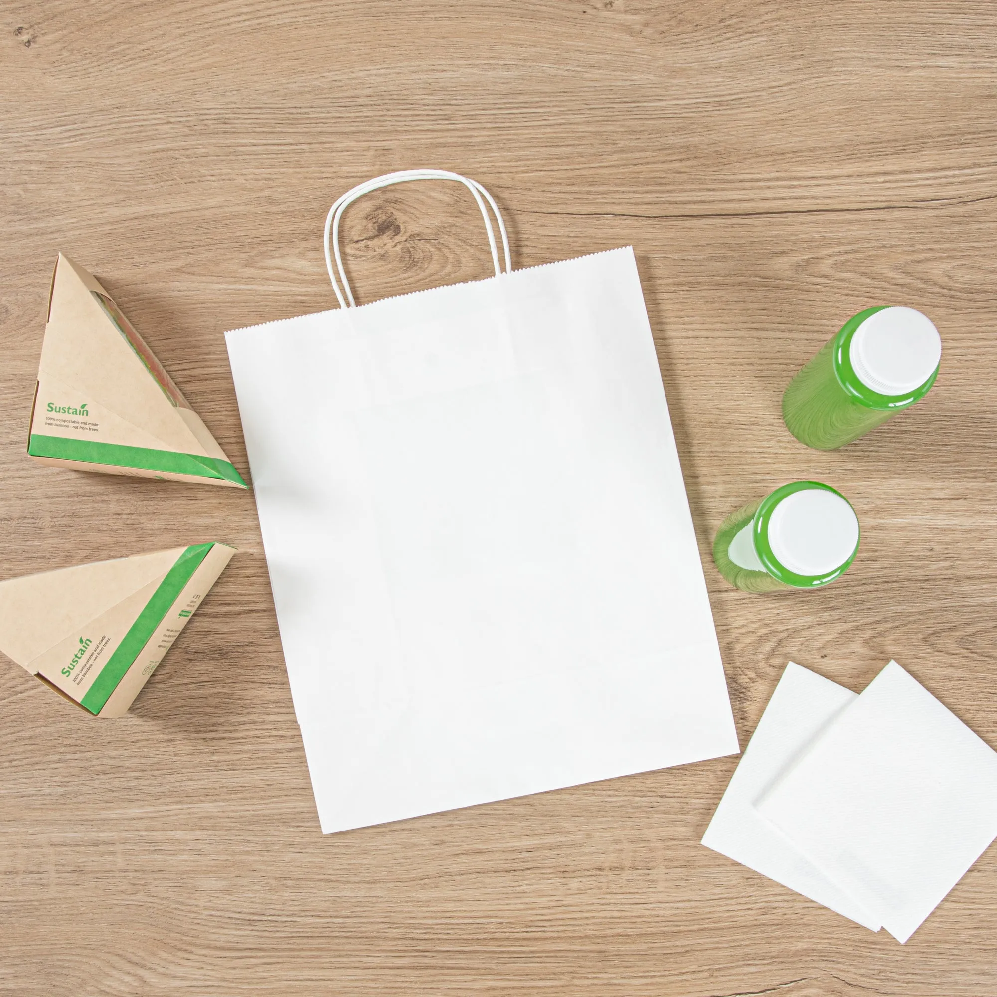 Saving Nature White Paper Retail Bag - with Handles - 10 1/4" x 5 1/2" x 12 1/2" - 100 count box