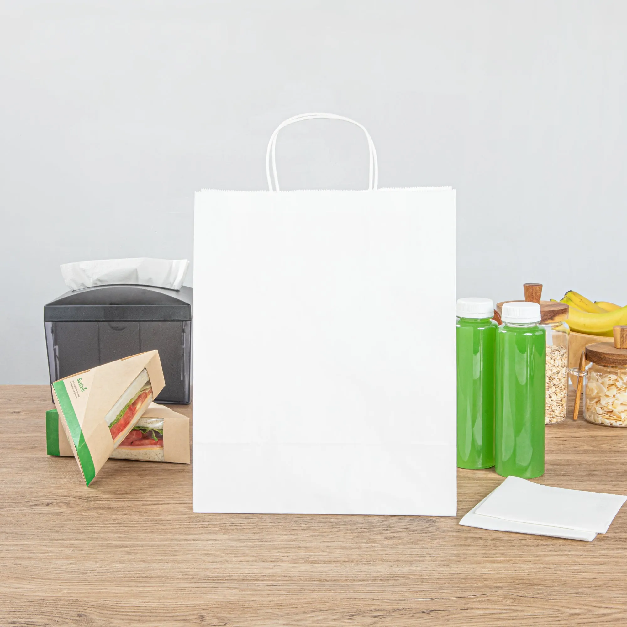 Saving Nature White Paper Retail Bag - with Handles - 10 1/4" x 5 1/2" x 12 1/2" - 100 count box