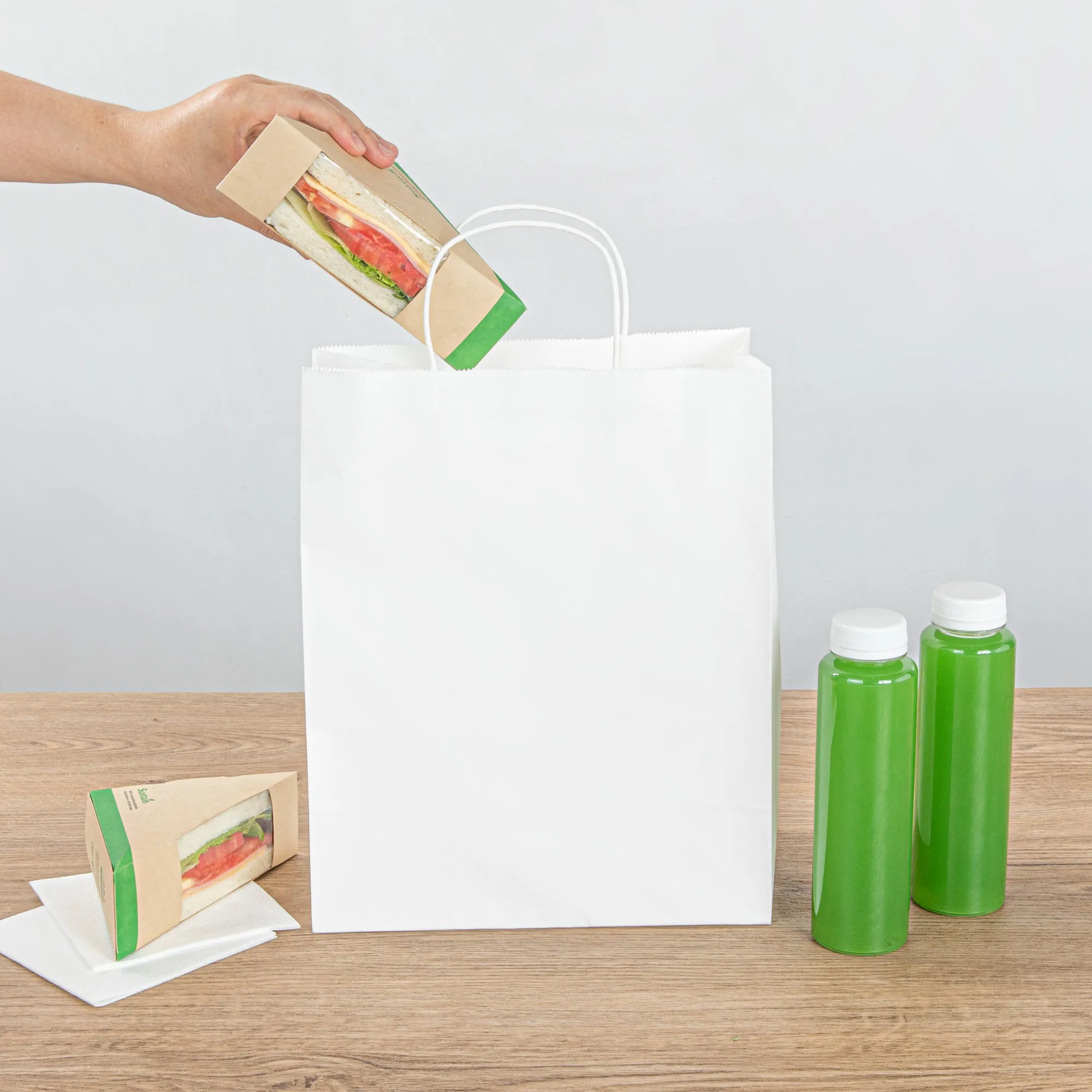 Saving Nature White Paper Retail Bag - with Handles - 10 1/4" x 5 1/2" x 12 1/2" - 100 count box