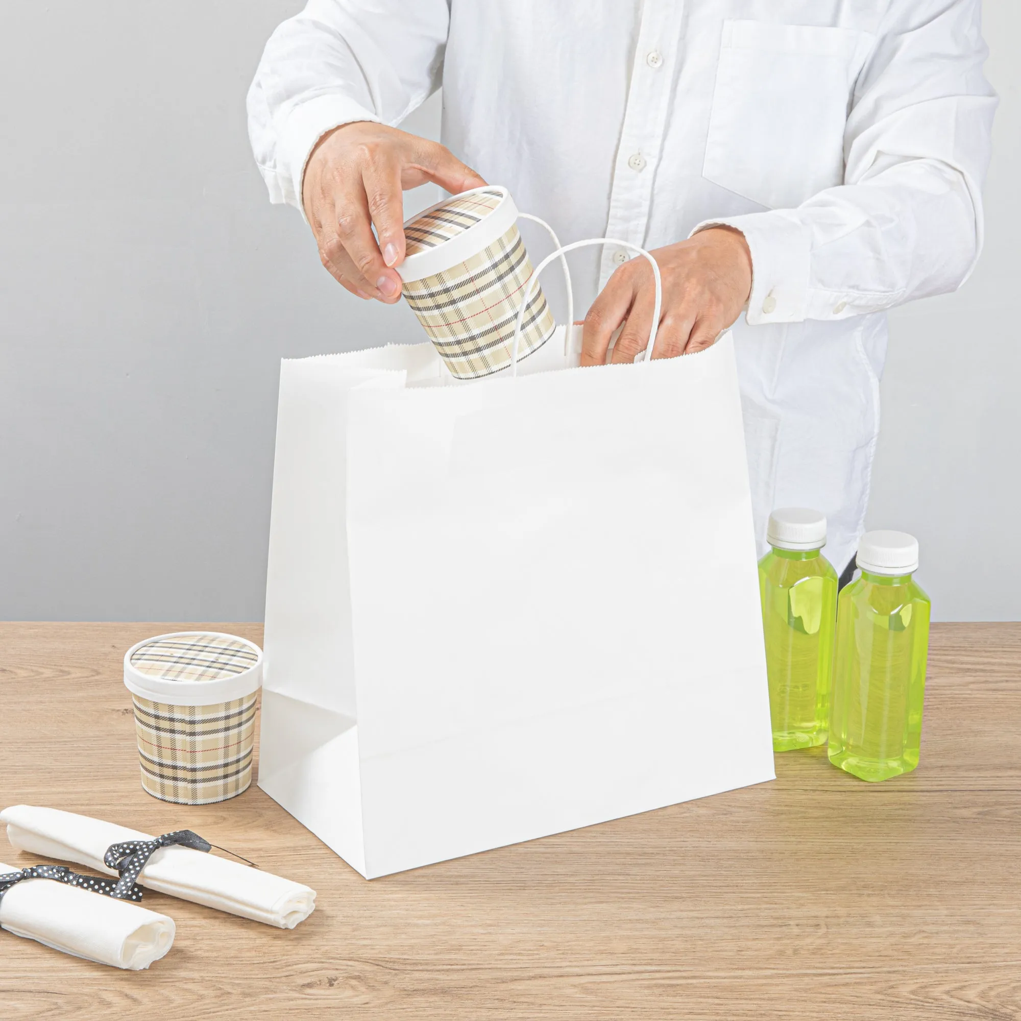 Saving Nature White Paper Retail Bag - with Handles - 12 1/2" x 6 1/4" x 12 1/4" - 100 count box