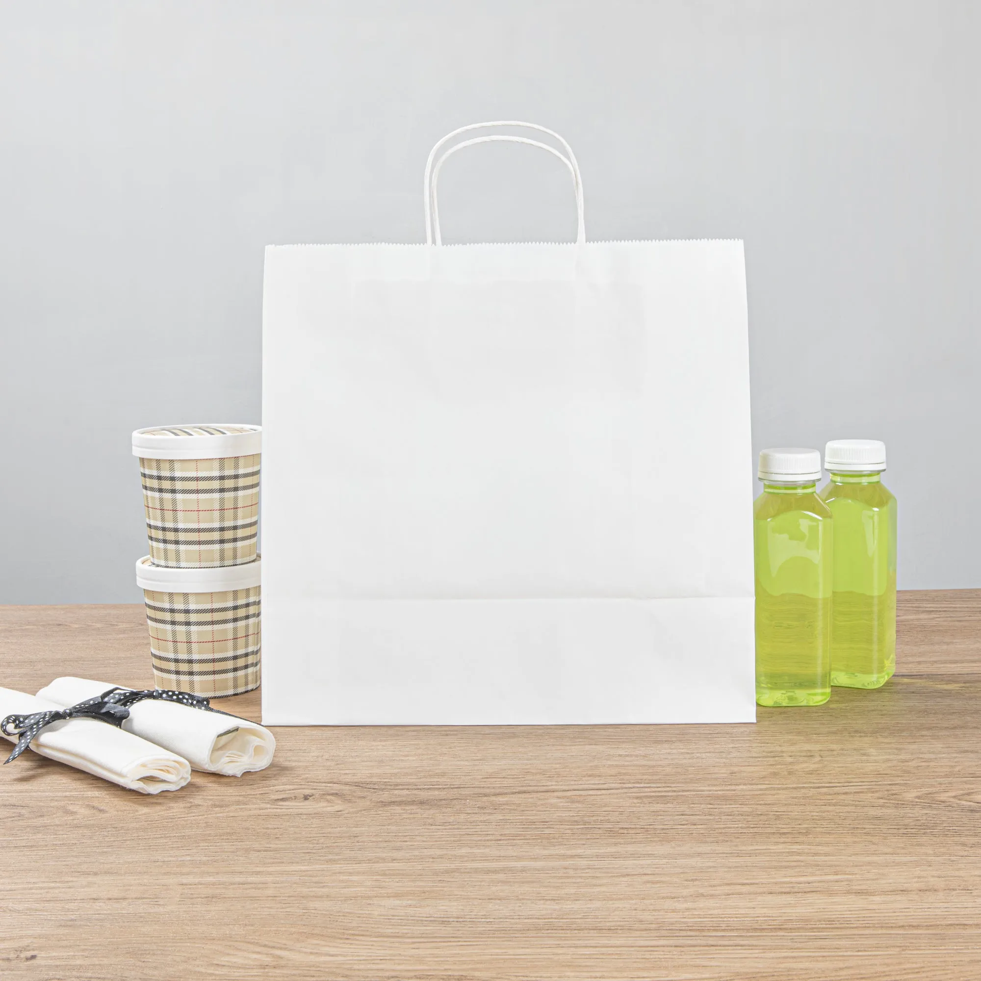 Saving Nature White Paper Retail Bag - with Handles - 12 1/2" x 6 1/4" x 12 1/4" - 100 count box