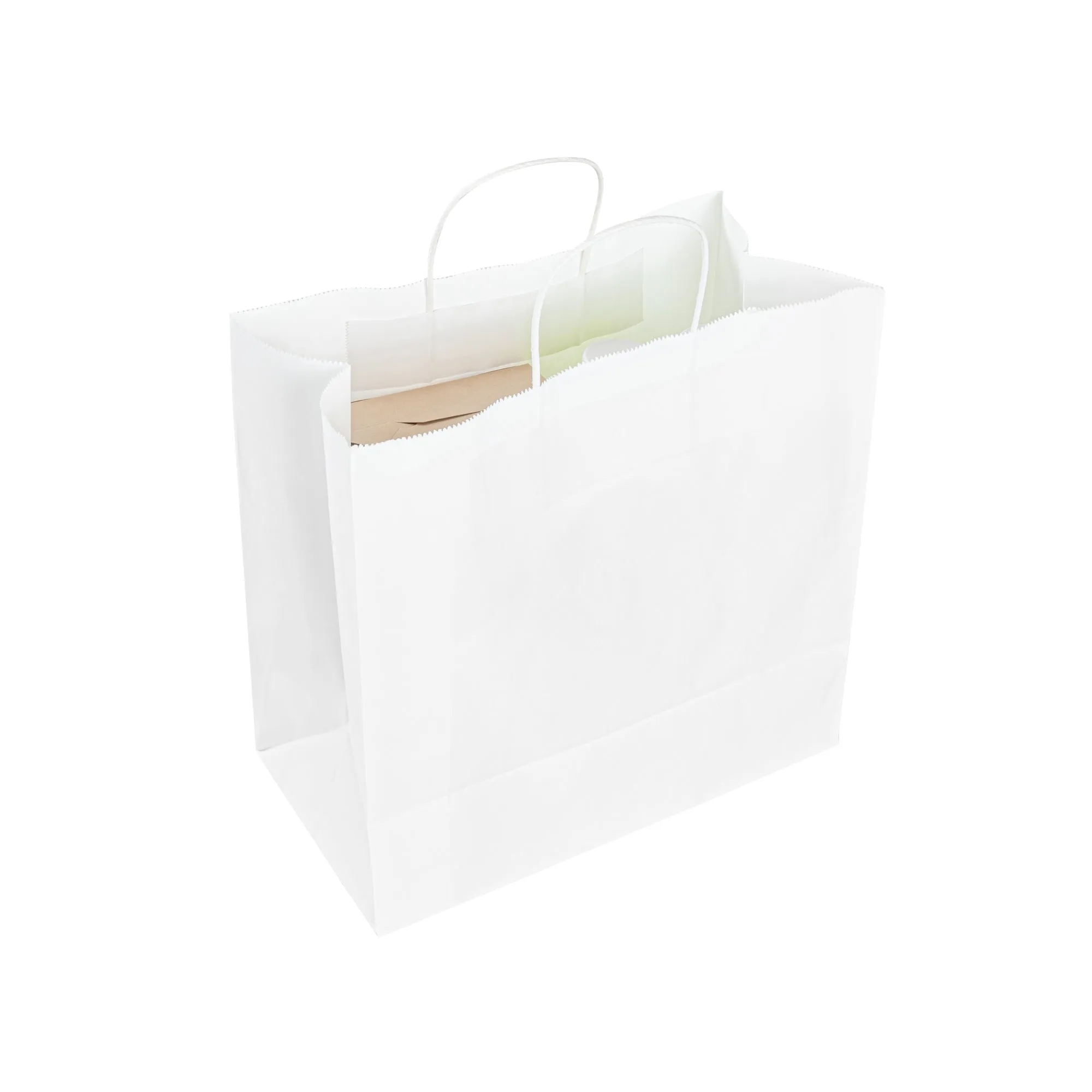 Saving Nature White Paper Retail Bag - with Handles - 12 1/2" x 6 1/4" x 12 1/4" - 100 count box