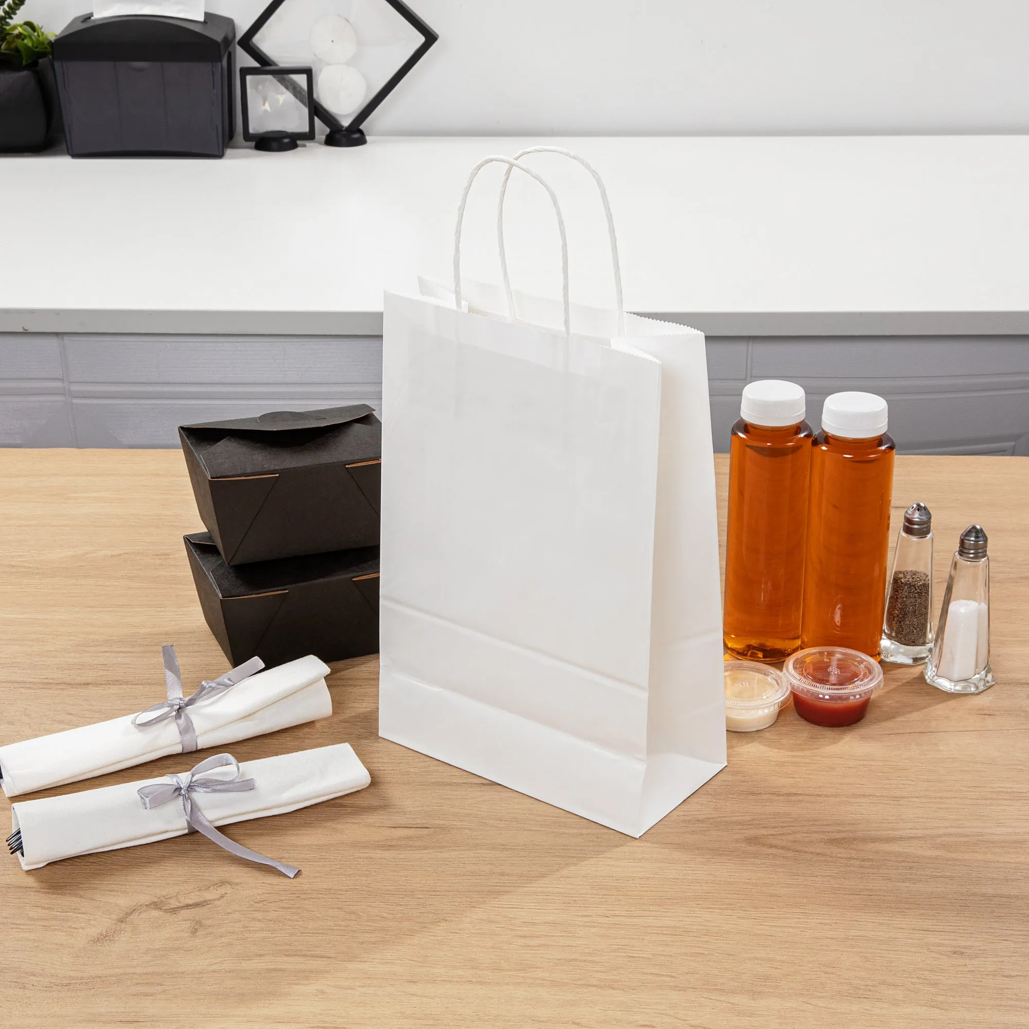 Saving Nature White Paper Retail Bag - with Handles - 7 3/4" x 4" x 11 1/2" - 100 count box