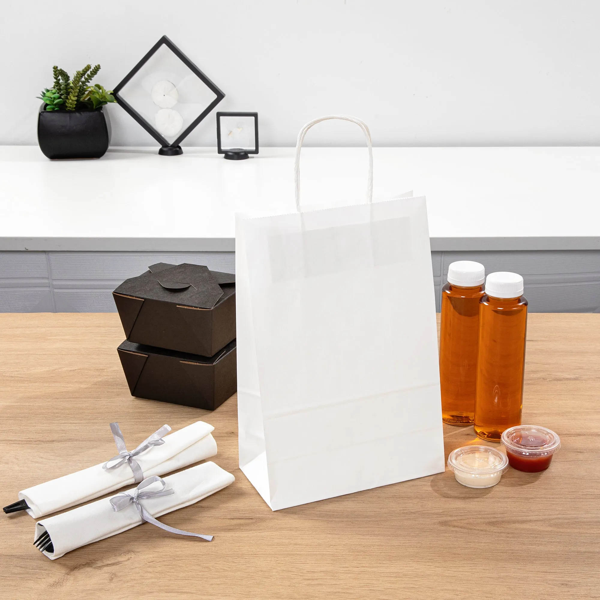 Saving Nature White Paper Retail Bag - with Handles - 7 3/4" x 4" x 11 1/2" - 100 count box