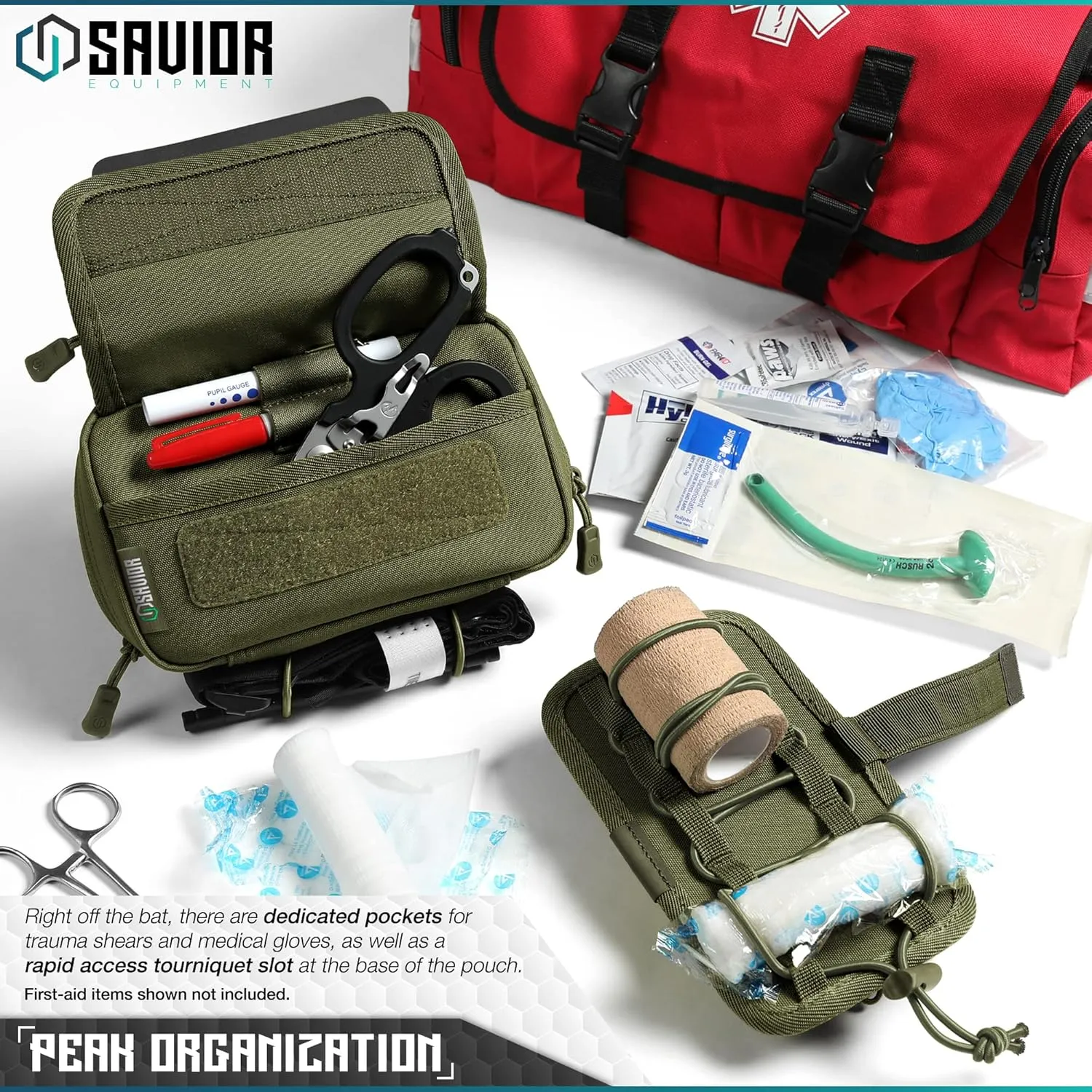 Savior Equipment IFAK Buddy Tactical First-Aid Kit Rip Away MOLLE Pouch Emergency EMT Utility Organization Medical Supply Carrier Outdoor Survival Travel Bag, Attach to Backpack/Belt Loop