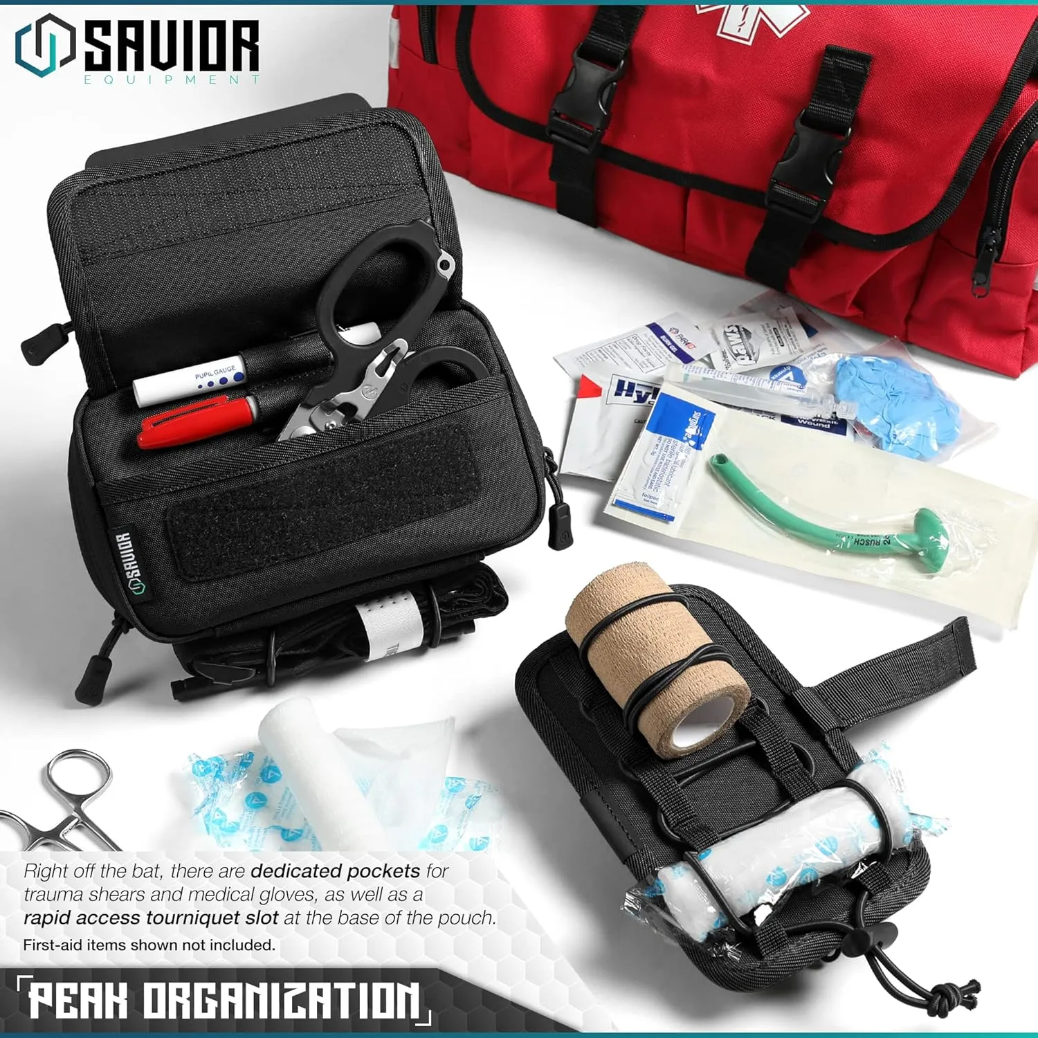 Savior Equipment IFAK Buddy Tactical First-Aid Kit Rip Away MOLLE Pouch Emergency EMT Utility Organization Medical Supply Carrier Outdoor Survival Travel Bag, Attach to Backpack/Belt Loop