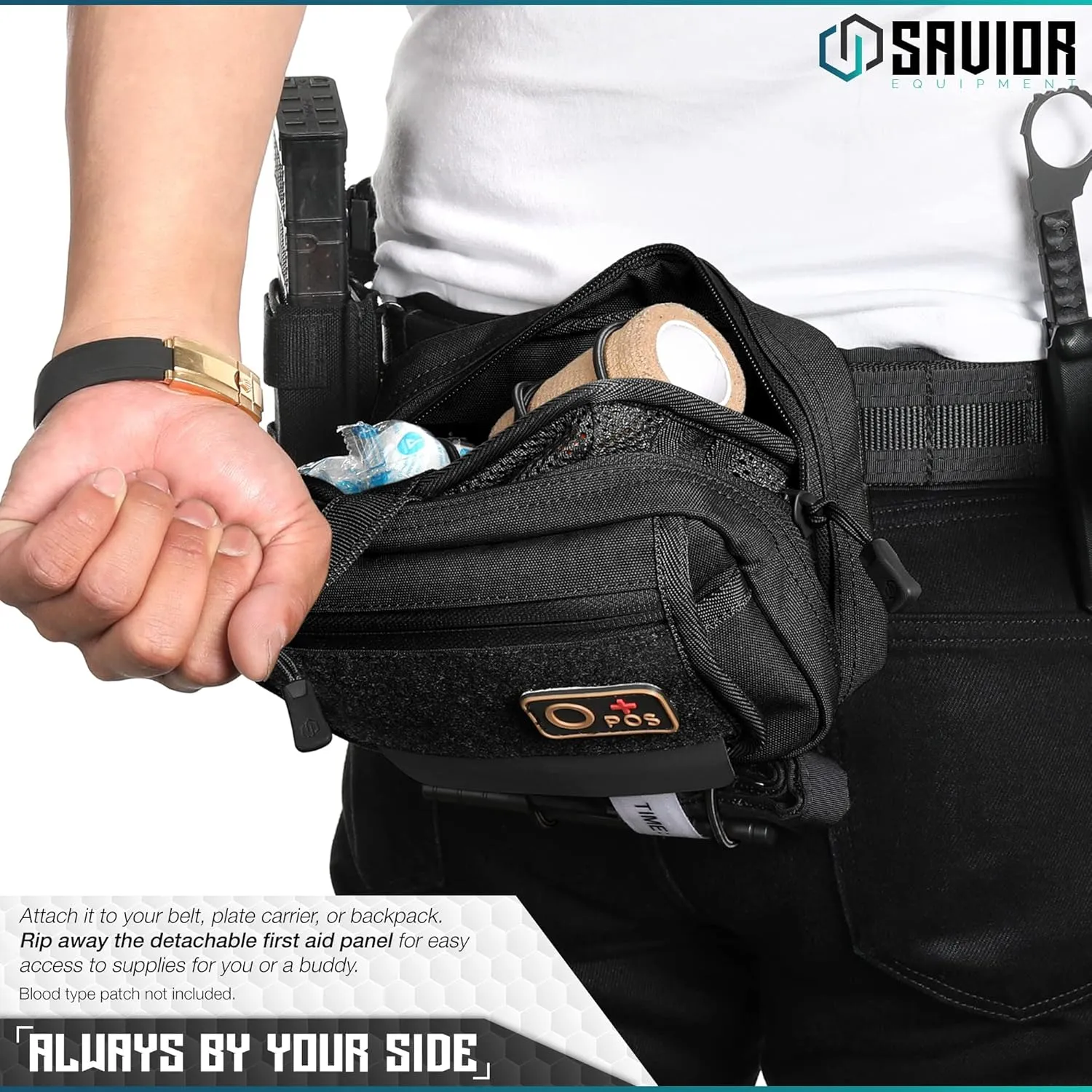 Savior Equipment IFAK Buddy Tactical First-Aid Kit Rip Away MOLLE Pouch Emergency EMT Utility Organization Medical Supply Carrier Outdoor Survival Travel Bag, Attach to Backpack/Belt Loop