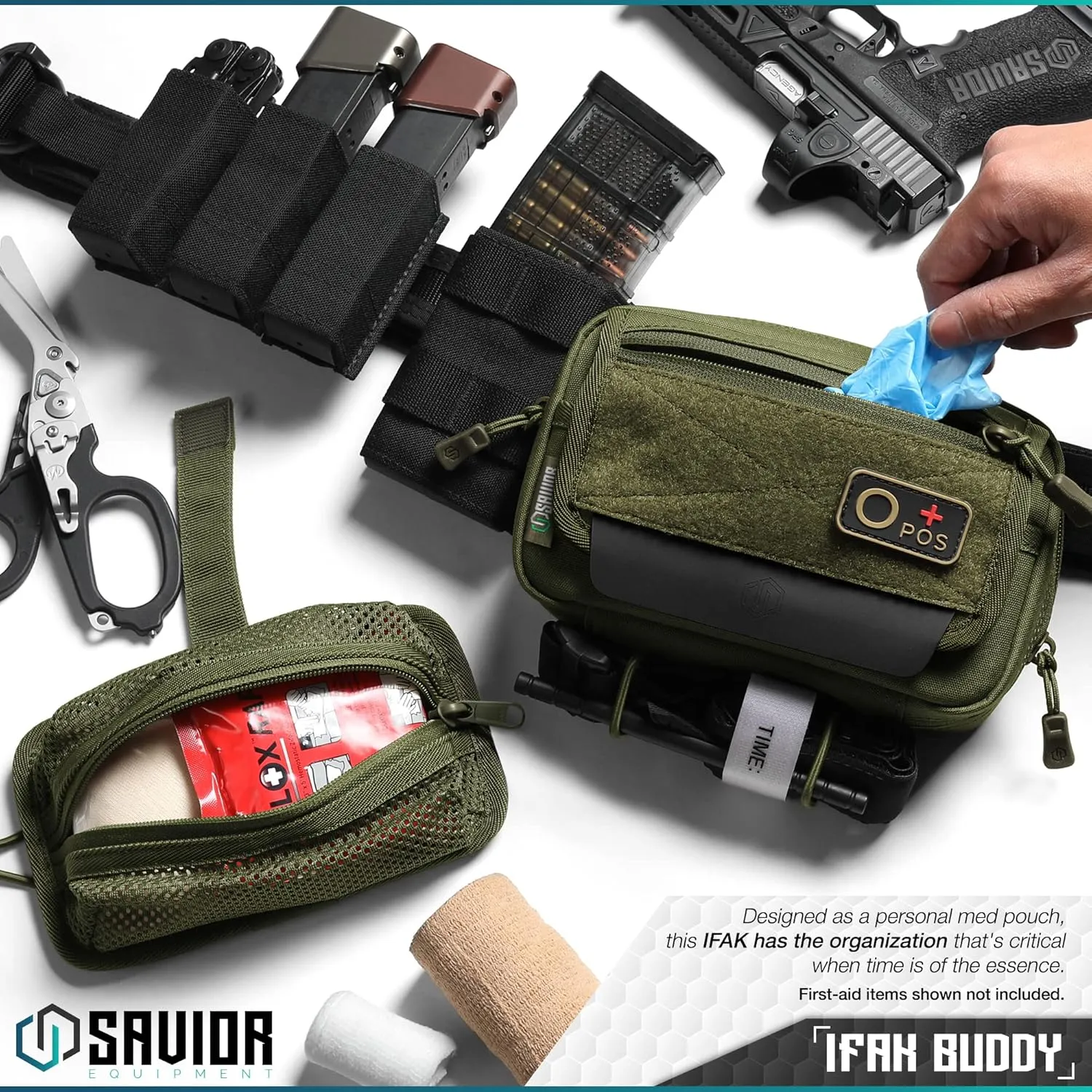 Savior Equipment IFAK Buddy Tactical First-Aid Kit Rip Away MOLLE Pouch Emergency EMT Utility Organization Medical Supply Carrier Outdoor Survival Travel Bag, Attach to Backpack/Belt Loop