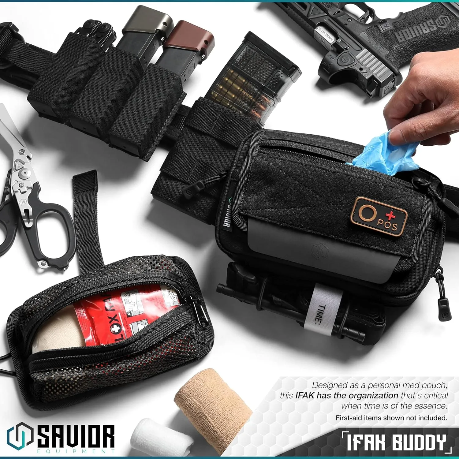 Savior Equipment IFAK Buddy Tactical First-Aid Kit Rip Away MOLLE Pouch Emergency EMT Utility Organization Medical Supply Carrier Outdoor Survival Travel Bag, Attach to Backpack/Belt Loop
