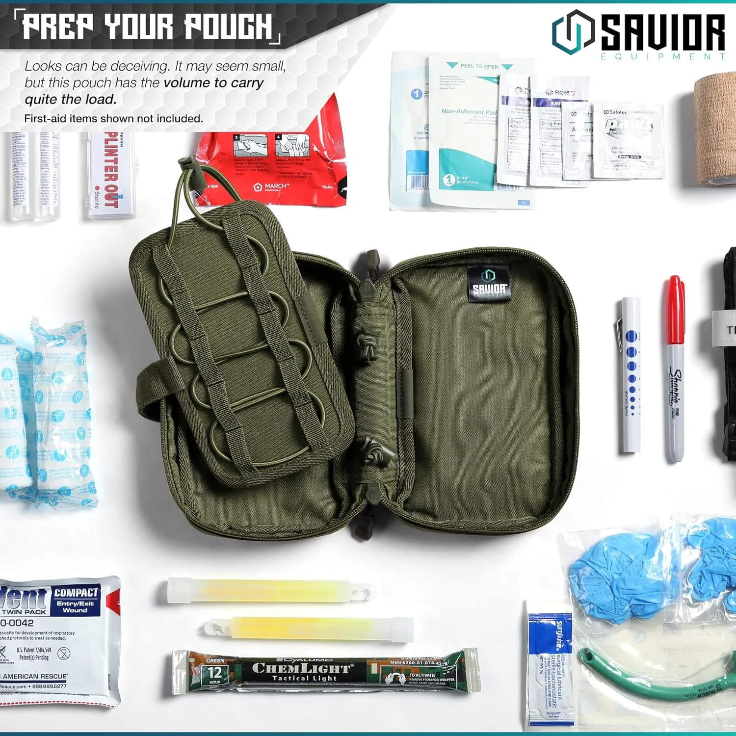 Savior Equipment IFAK Buddy Tactical First-Aid Kit Rip Away MOLLE Pouch Emergency EMT Utility Organization Medical Supply Carrier Outdoor Survival Travel Bag, Attach to Backpack/Belt Loop