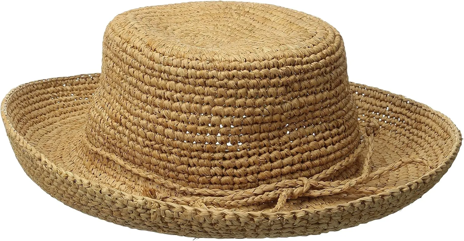 Scala Women's Crocheted Raffia Hat with Drawstring