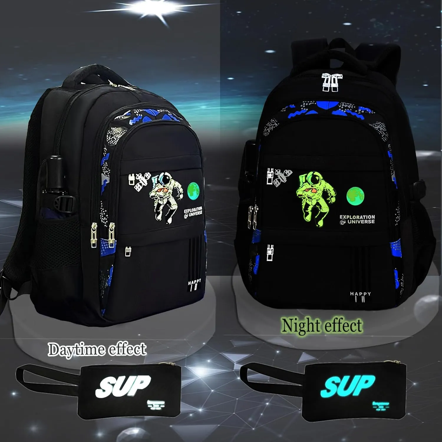School Backpack. Astronaut Glowing Backpack with charging port.Boy Backpack Schoolbag for Boys Kids Children Teens Girls Elementary Middle School Bags, Headphone port, Pencil case, Password lock