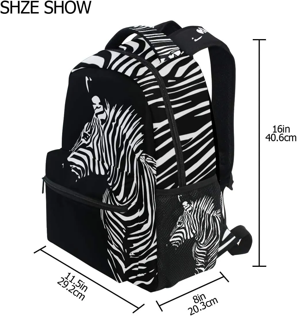 School Backpack Black Zebra Teens Girls Boys Schoolbag Travel Bag