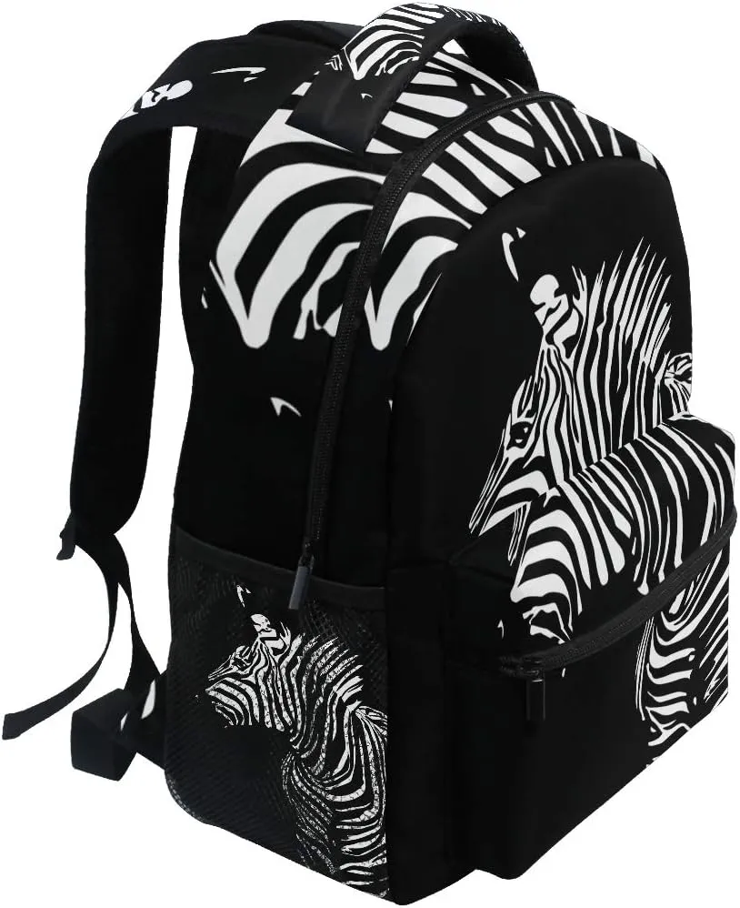 School Backpack Black Zebra Teens Girls Boys Schoolbag Travel Bag