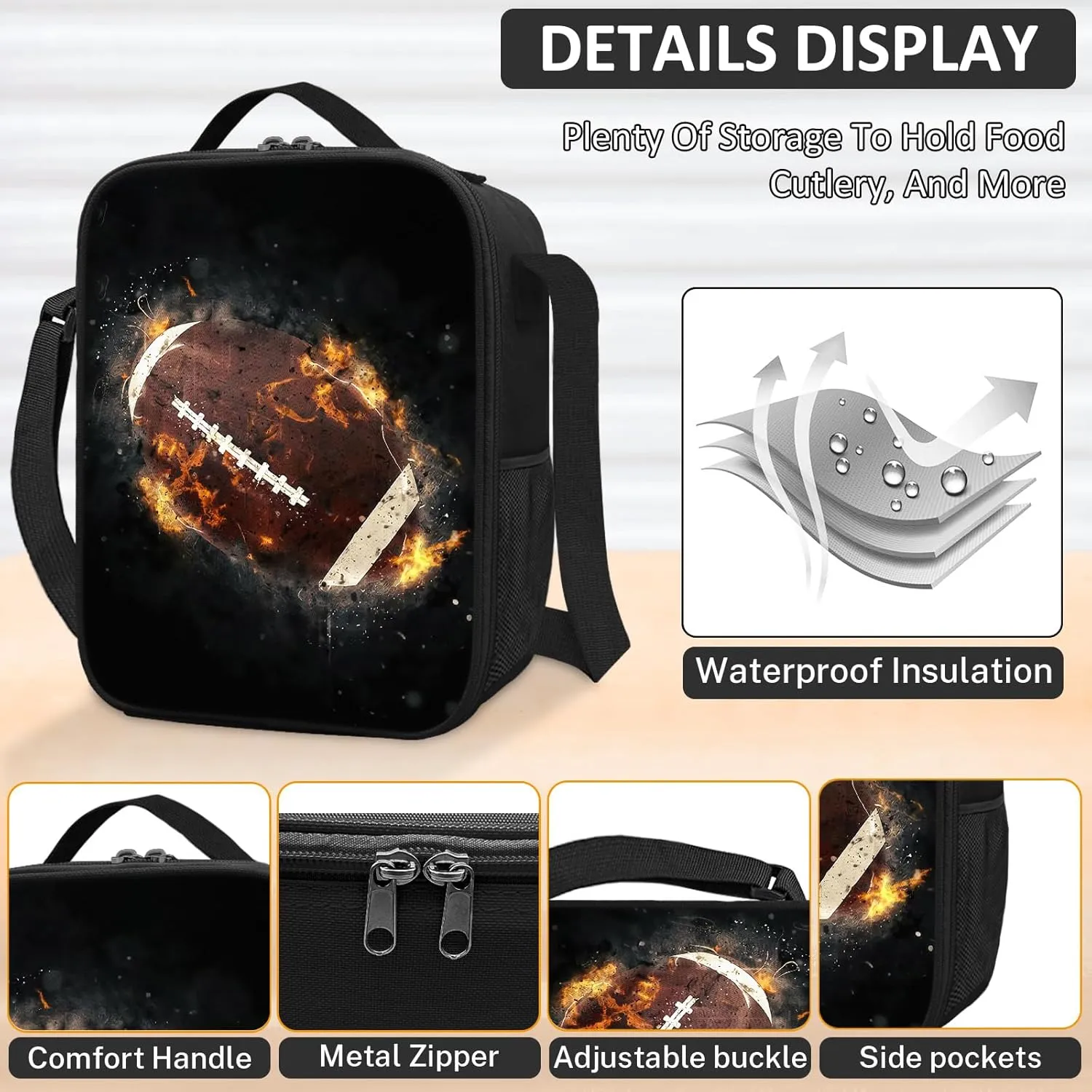 School Backpack for Boys - 4pcs Ameriacn Football Boys Backpack with Lunch Box and Pencil Case for Kids Children Teens Elementary Middle School - Students Bag for Ages 6-18,17″Bookbag Travel Back Pack