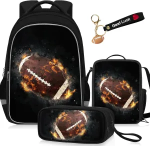 School Backpack for Boys - 4pcs Ameriacn Football Boys Backpack with Lunch Box and Pencil Case for Kids Children Teens Elementary Middle School - Students Bag for Ages 6-18,17″Bookbag Travel Back Pack