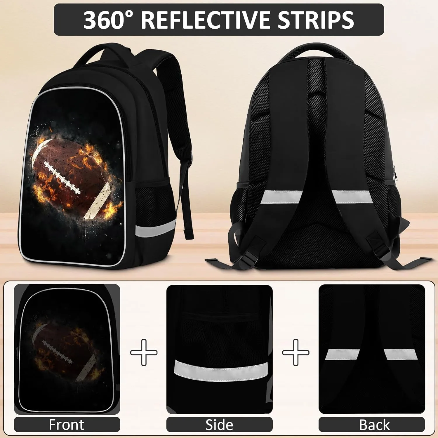 School Backpack for Boys - 4pcs Ameriacn Football Boys Backpack with Lunch Box and Pencil Case for Kids Children Teens Elementary Middle School - Students Bag for Ages 6-18,17″Bookbag Travel Back Pack