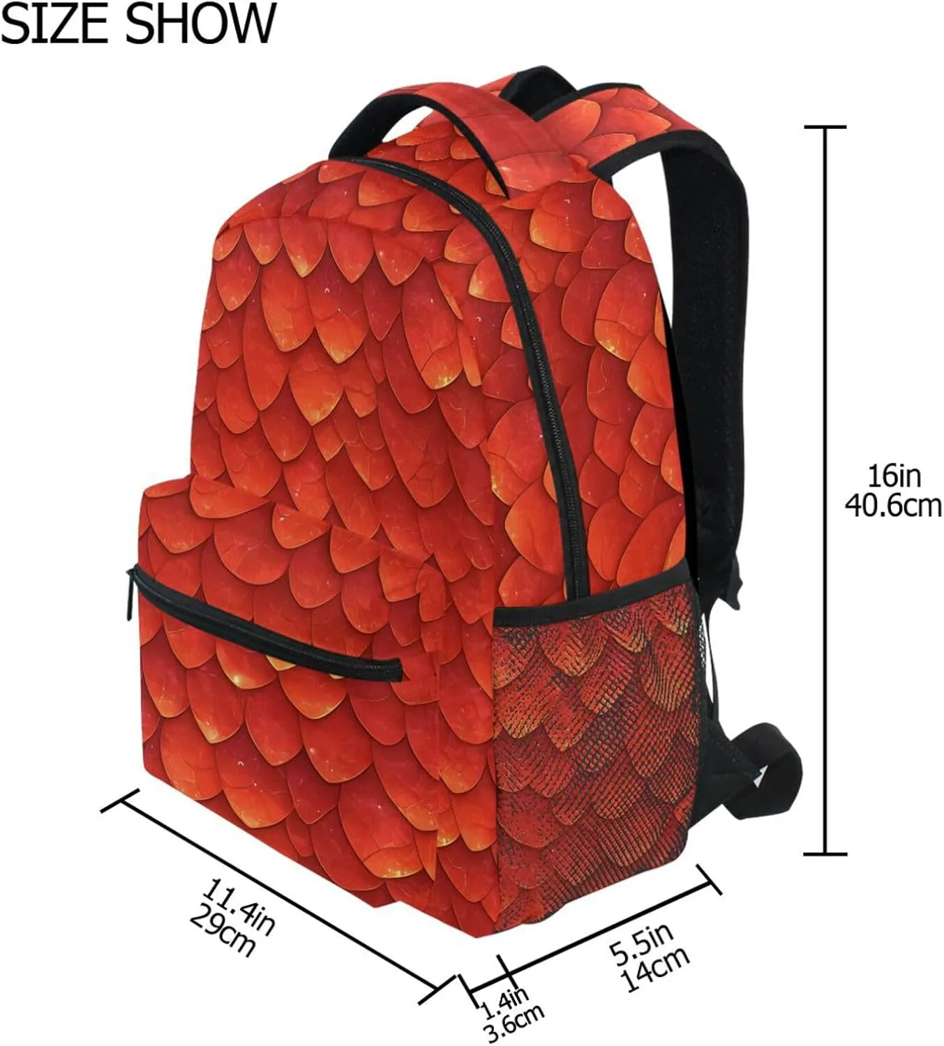School Backpack for Men and Women Fashion Laptop Bookbag with Chest Strap for Business Work College Travel Trip Red Scales Shimmering