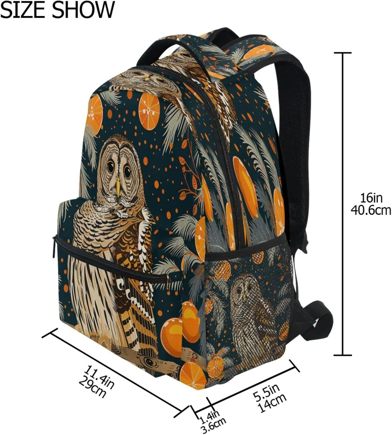 School Backpack for Men Women Fashion Personal Backpack with Chest Strap for Travel Trip Animal Owl Chinese Elaborate Style Painting
