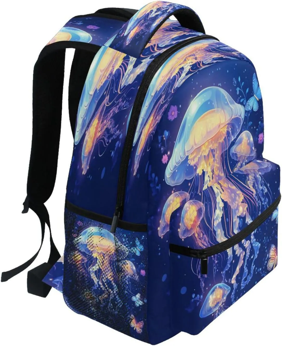 School Backpack for Teenager Waterproof Personal Backpack with Chest Strap Gift Men & Women Cartoon Jellyfish A River