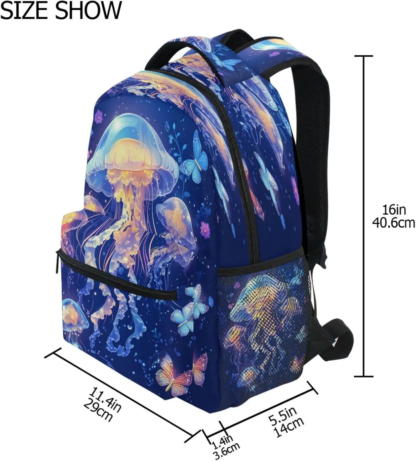 School Backpack for Teenager Waterproof Personal Backpack with Chest Strap Gift Men & Women Cartoon Jellyfish A River