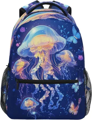 School Backpack for Teenager Waterproof Personal Backpack with Chest Strap Gift Men & Women Cartoon Jellyfish A River