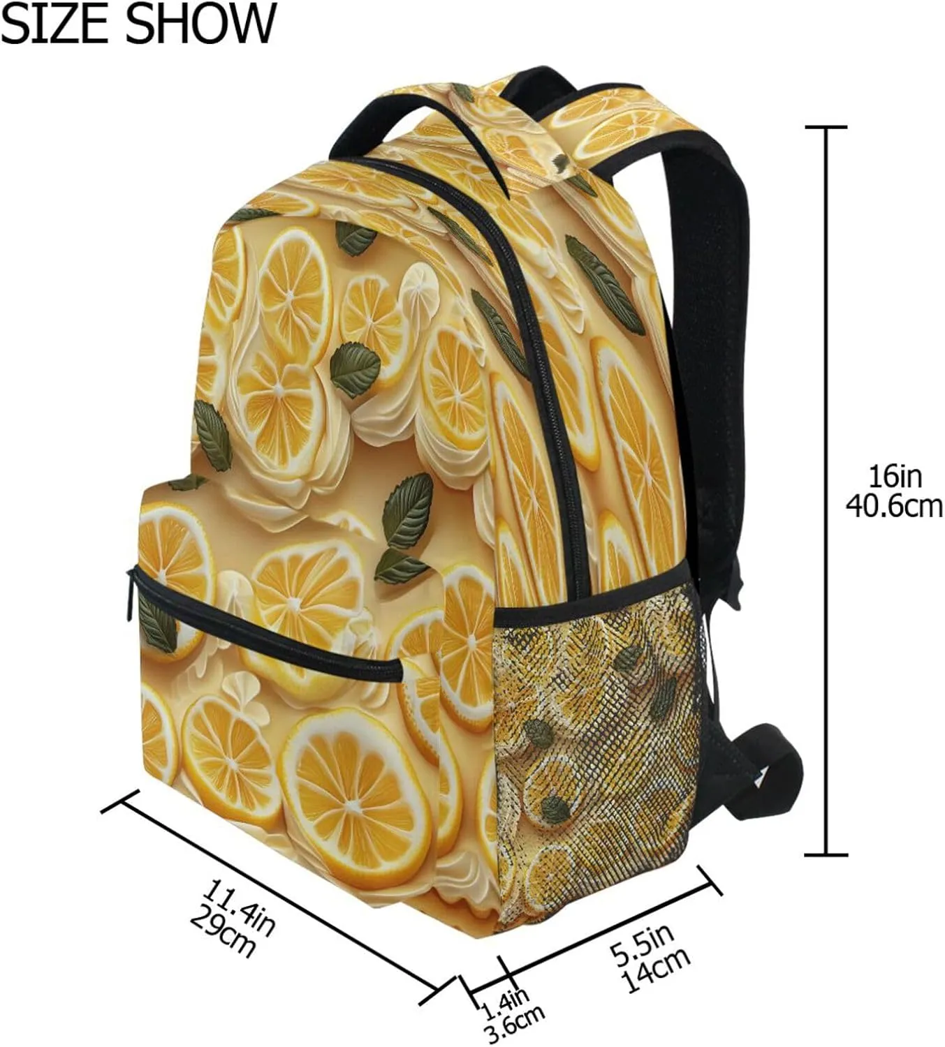 School Backpack for Women Men Fashion Laptop Bookbag with Chest Strap for Travel Trip Lemon Tart Art Deco Style