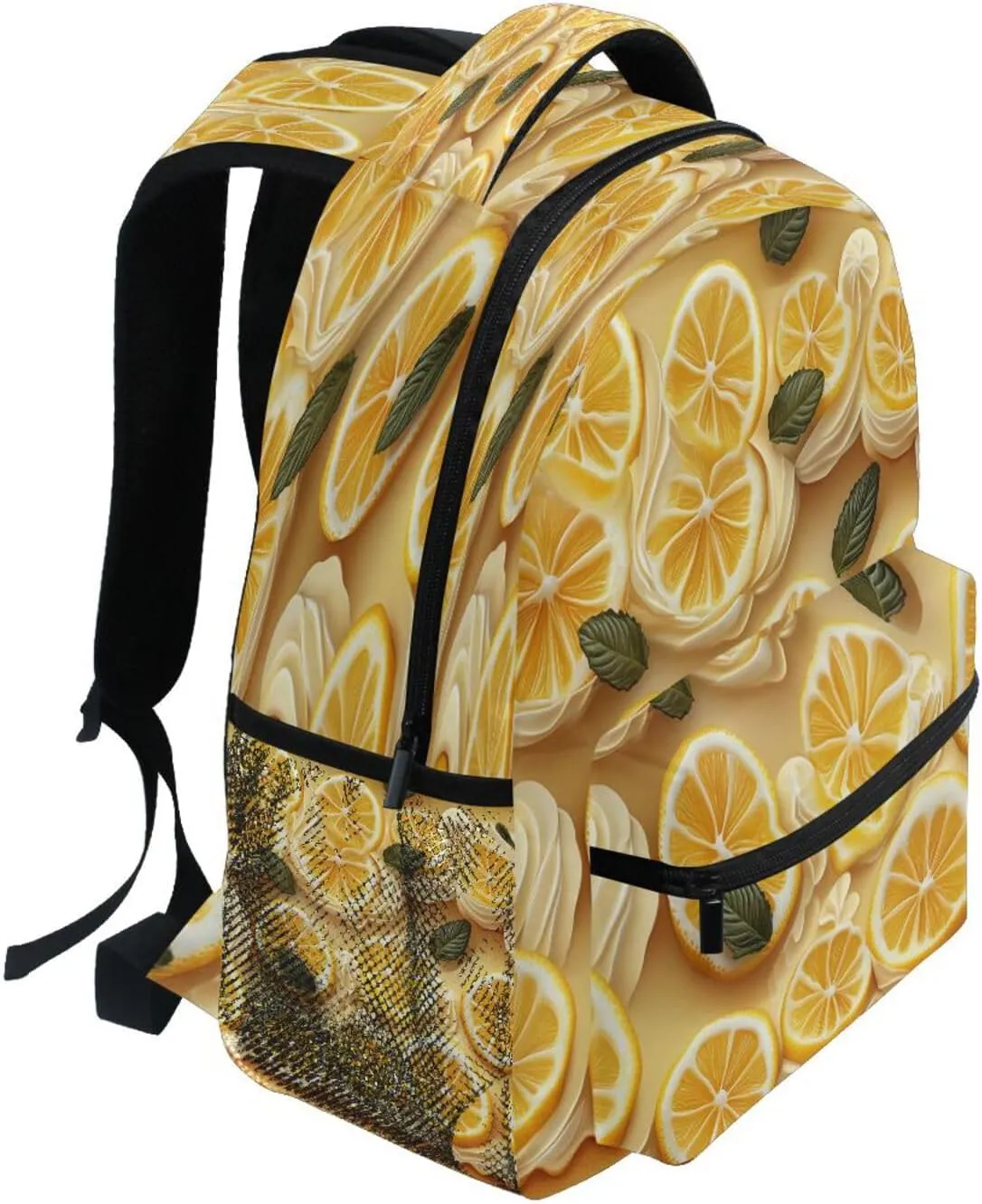 School Backpack for Women Men Fashion Laptop Bookbag with Chest Strap for Travel Trip Lemon Tart Art Deco Style