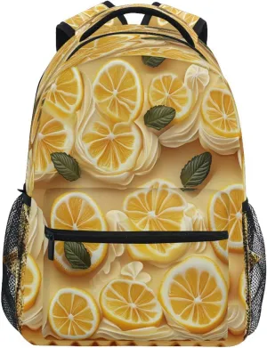 School Backpack for Women Men Fashion Laptop Bookbag with Chest Strap for Travel Trip Lemon Tart Art Deco Style