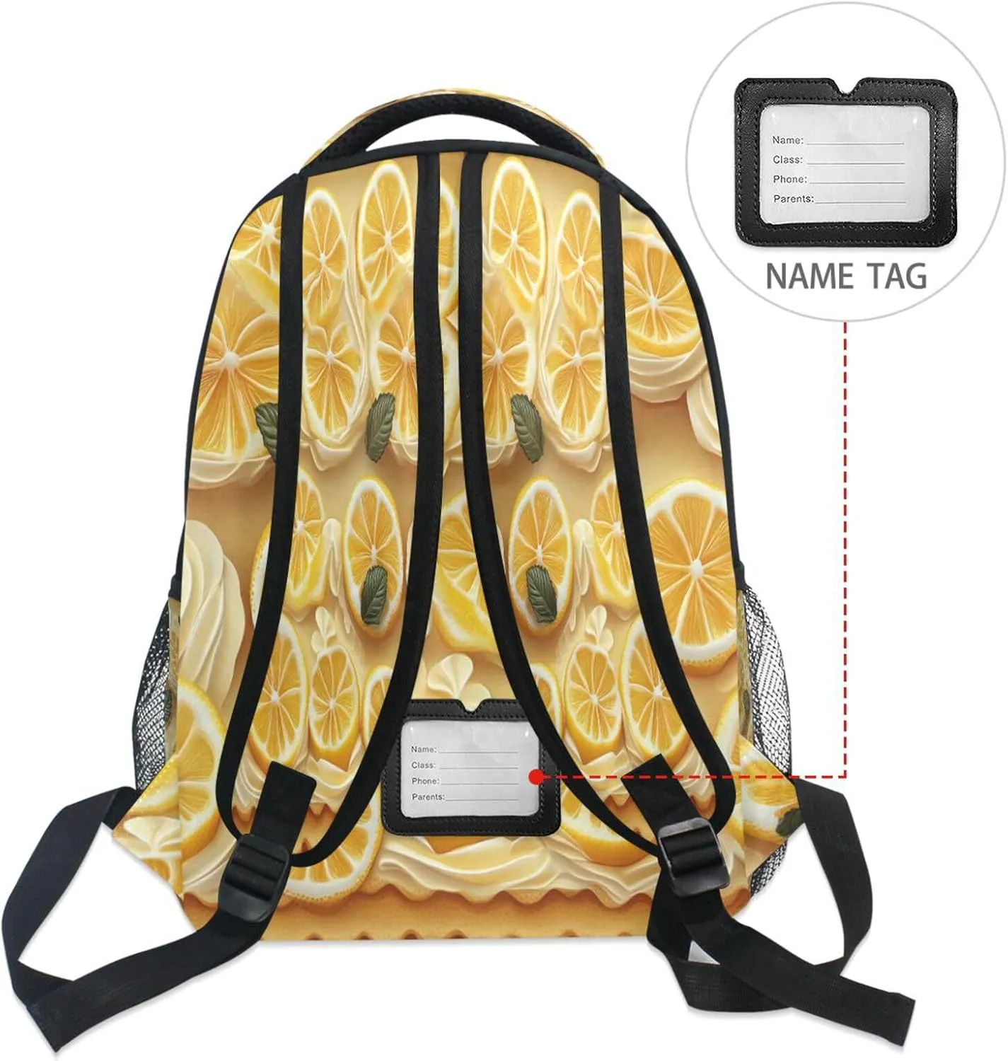 School Backpack for Women Men Fashion Laptop Bookbag with Chest Strap for Travel Trip Lemon Tart Art Deco Style