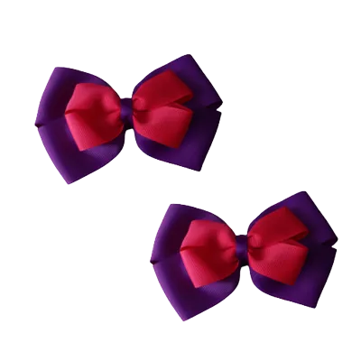 School Hair Accessories - Double Cherish Hair Bow 11cm - Purple Base & Centre Ribbon (24 colours top)