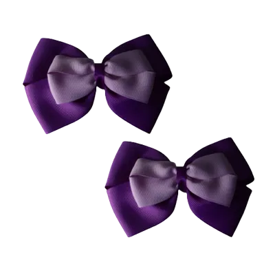 School Hair Accessories - Double Cherish Hair Bow 11cm - Purple Base & Centre Ribbon (24 colours top)