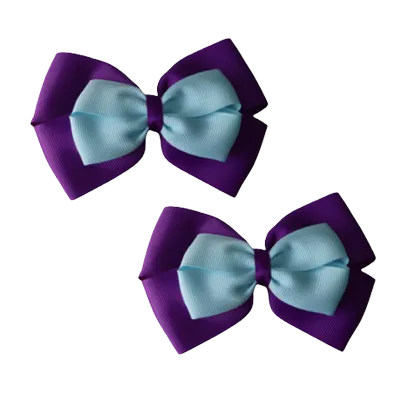 School Hair Accessories - Double Cherish Hair Bow 11cm - Purple Base & Centre Ribbon (24 colours top)