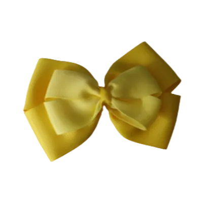 School Hair Accessories - Double Cherish Hair Bow 9cm - Daffodil Yellow Base & Centre Ribbon (24 colours top)