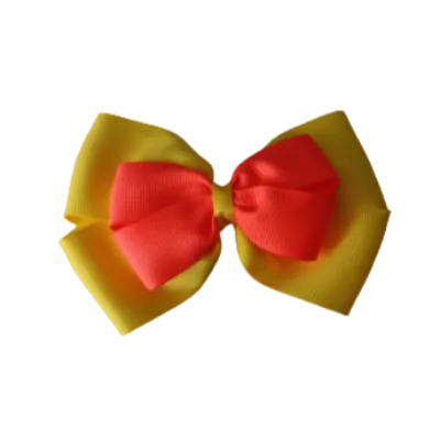 School Hair Accessories - Double Cherish Hair Bow 9cm - Daffodil Yellow Base & Centre Ribbon (24 colours top)