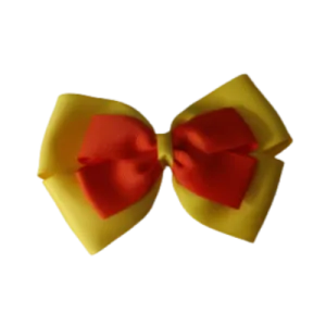 School Hair Accessories - Double Cherish Hair Bow 9cm - Daffodil Yellow Base & Centre Ribbon (24 colours top)