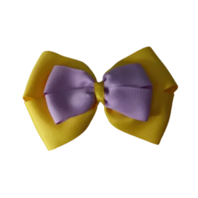 School Hair Accessories - Double Cherish Hair Bow 9cm - Daffodil Yellow Base & Centre Ribbon (24 colours top)