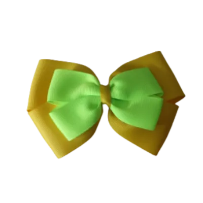 School Hair Accessories - Double Cherish Hair Bow 9cm - Daffodil Yellow Base & Centre Ribbon (24 colours top)